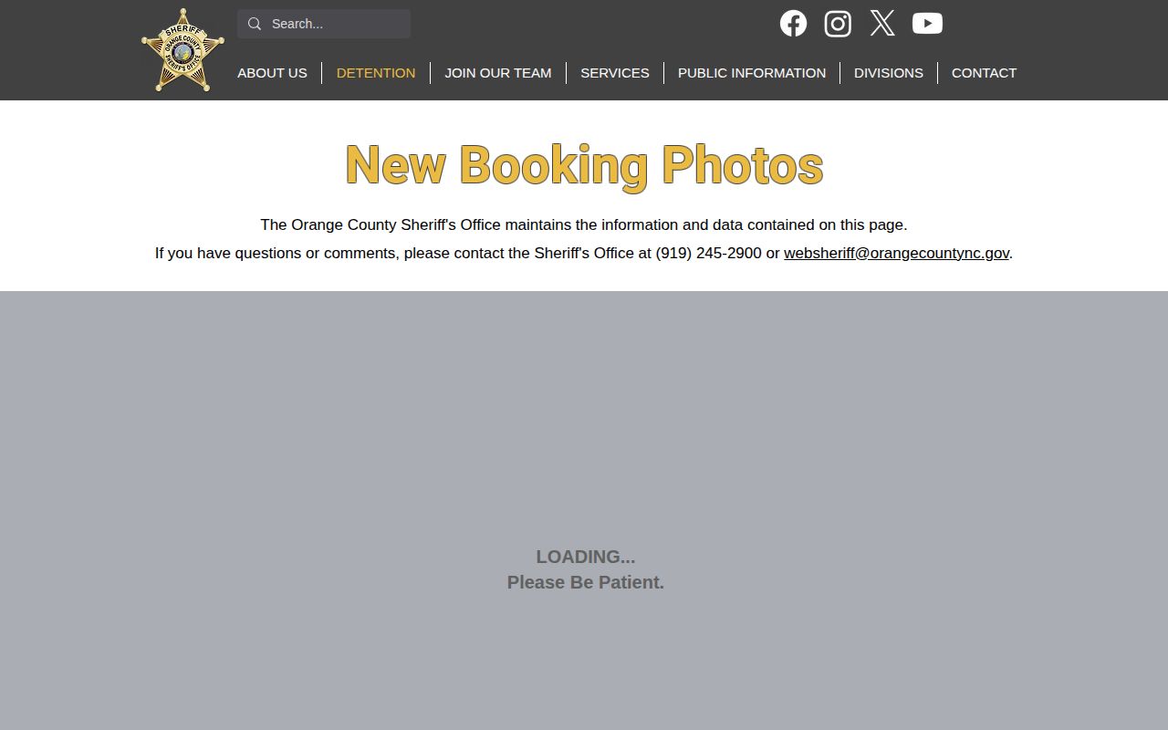 Orange County Sheriff's Office New Booking Photos page loading interface