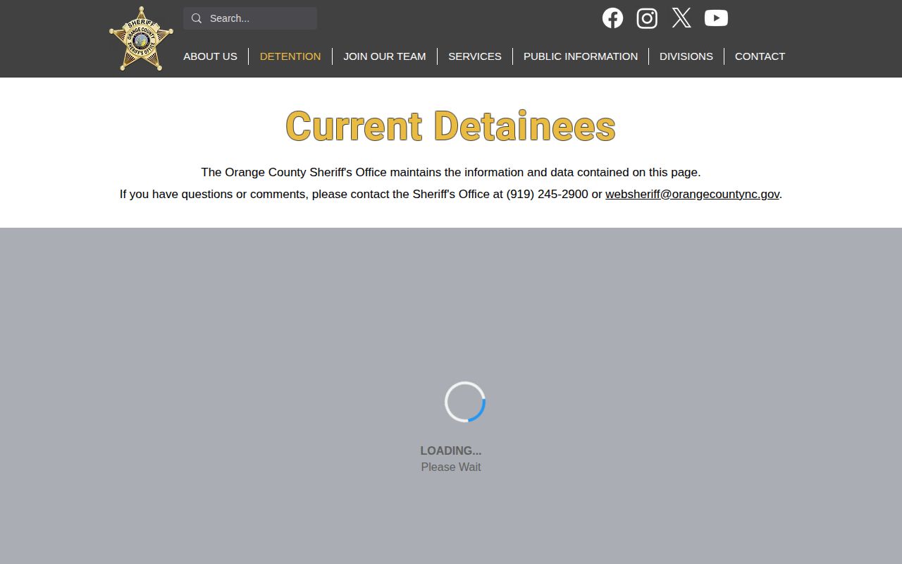 Orange County Current Detainees page with custody report access