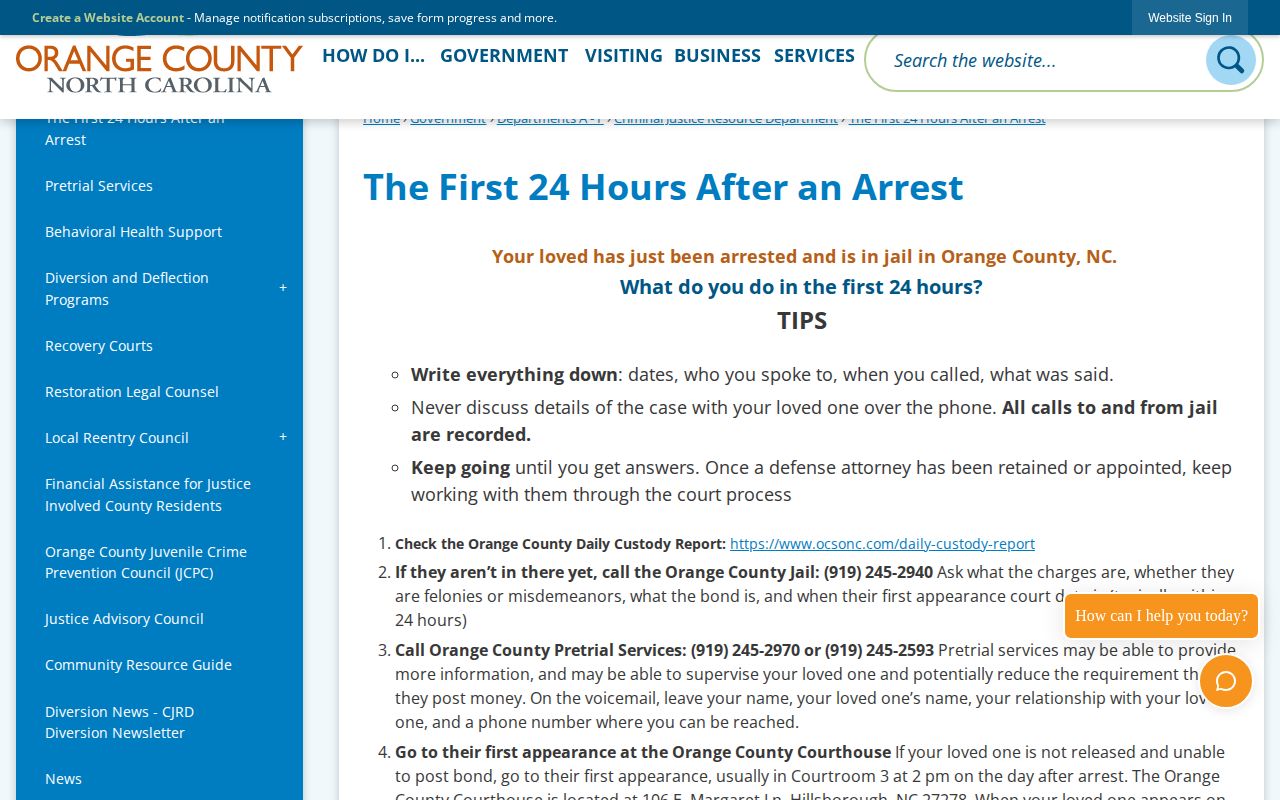 Orange County First 24 Hours After an Arrest instructions