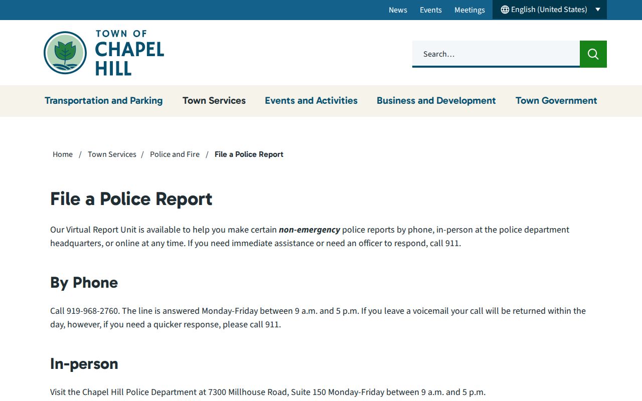 Chapel Hill police arrest report center instructions for Orange County records