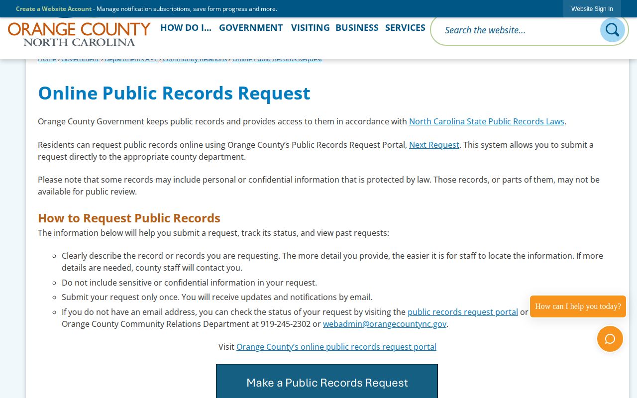 Orange County North Carolina online public records request portal